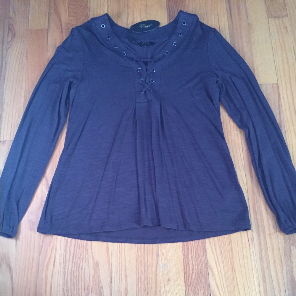 Gray smoke front lace up long sleeve